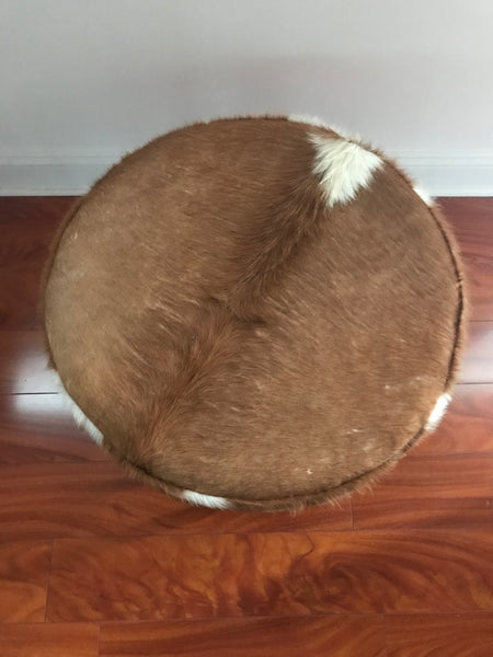 Circular Upholstered Cowhide Bench