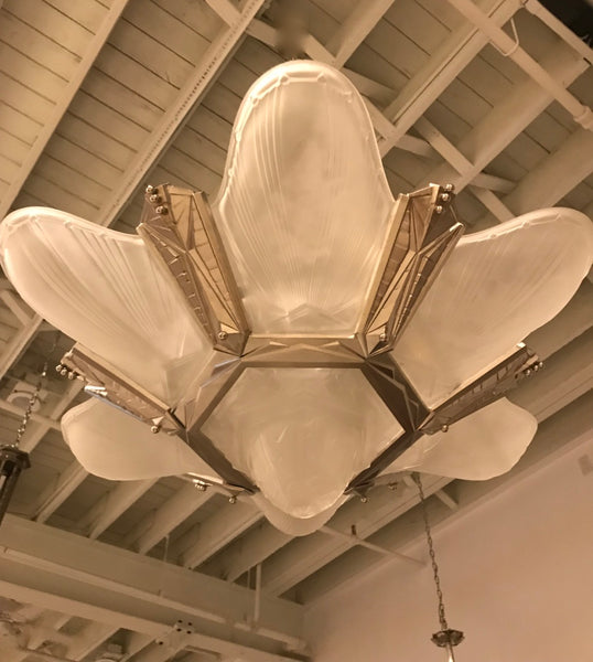 Geometric French Art Deco Chandelier Signed by Des Hanots