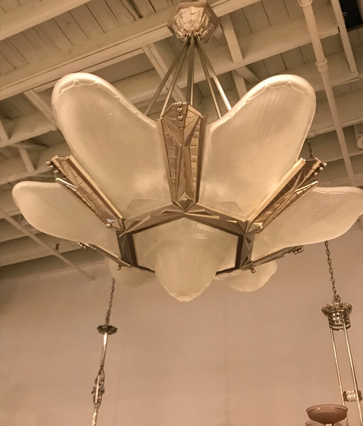Geometric French Art Deco Chandelier Signed by Des Hanots