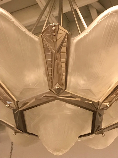 Geometric French Art Deco Chandelier Signed by Des Hanots