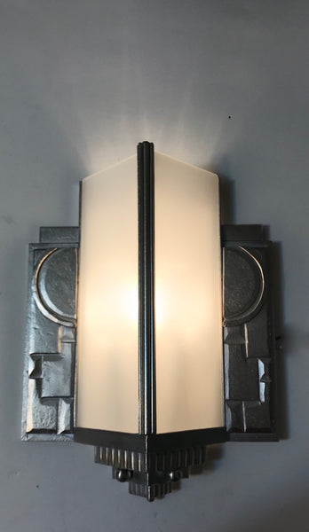Pair of Geometric French Art Deco Wall Sconces
