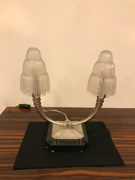 Pair of French Art Deco "Waterfall" Table Lamps Signed by Sabino