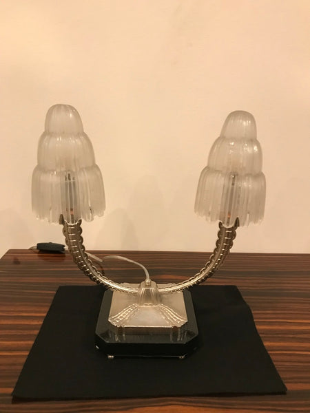 Pair of French Art Deco "Waterfall" Table Lamps Signed by Sabino