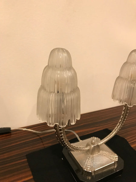 Pair of French Art Deco "Waterfall" Table Lamps Signed by Sabino