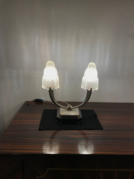 Pair of French Art Deco "Waterfall" Table Lamps Signed by Sabino