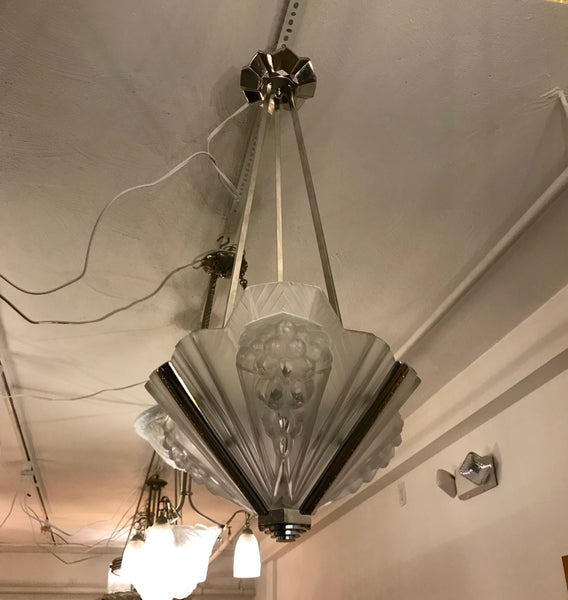French Art Deco Pendant Chandelier Signed by Atelier Petitot