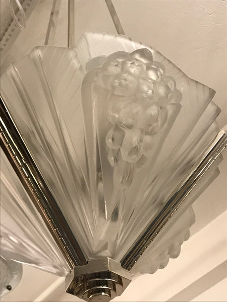 French Art Deco Pendant Chandelier Signed by Atelier Petitot