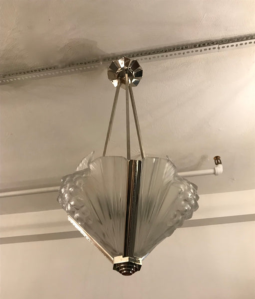 French Art Deco Pendant Chandelier Signed by Atelier Petitot