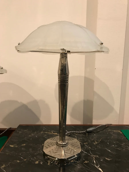 French Art Deco Table Lamp Signed by Sabino with Geometric Motif