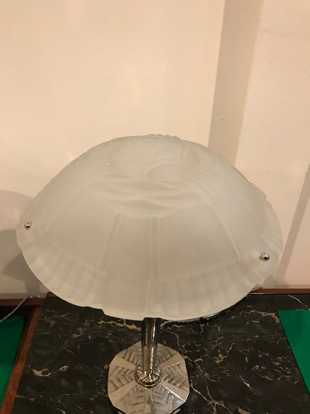French Art Deco Table Lamp Signed by Sabino with Geometric Motif