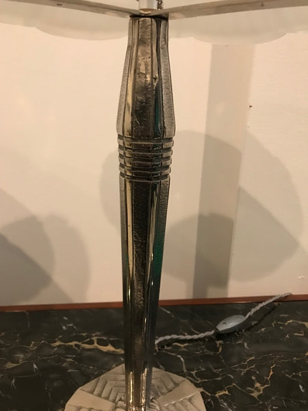 French Art Deco Table Lamp Signed by Sabino with Geometric Motif