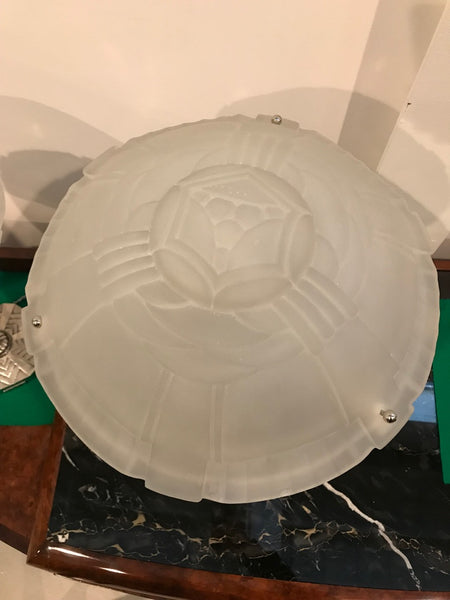 French Art Deco Table Lamp Signed by Sabino with Geometric Motif