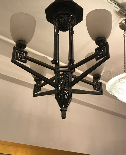 Edgar Brandt Style French Art Deco Chandelier