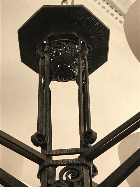 Edgar Brandt Style French Art Deco Chandelier