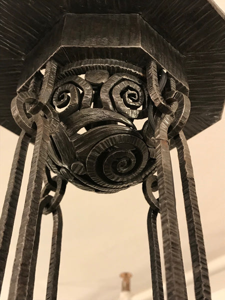 Edgar Brandt Style French Art Deco Chandelier
