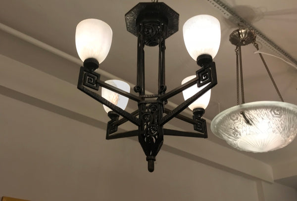 Edgar Brandt Style French Art Deco Chandelier