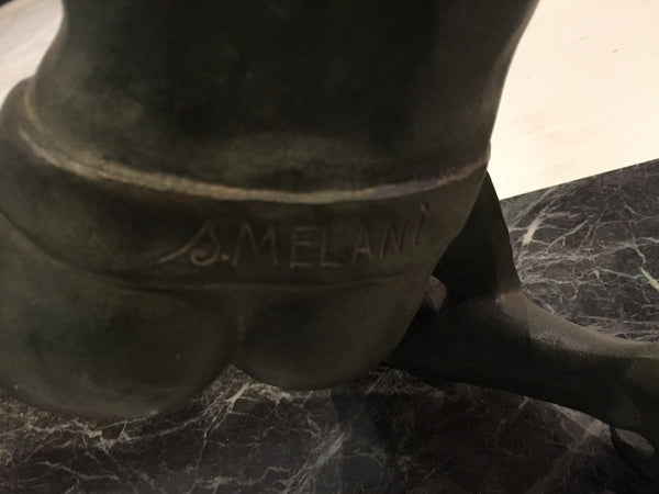 Grand French Art Deco Hunter and Tiger Sculpture Signed