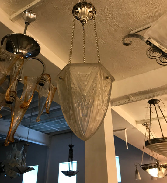 French Art Deco Geometric Chandelier Pendant by Schneider