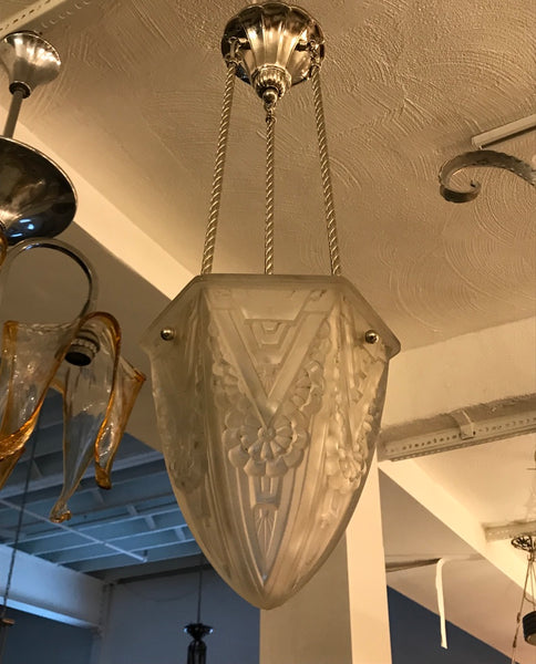 French Art Deco Geometric Chandelier Pendant by Schneider