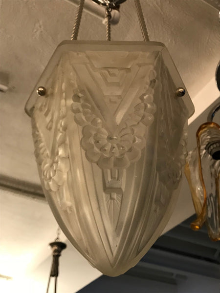 French Art Deco Geometric Chandelier Pendant by Schneider