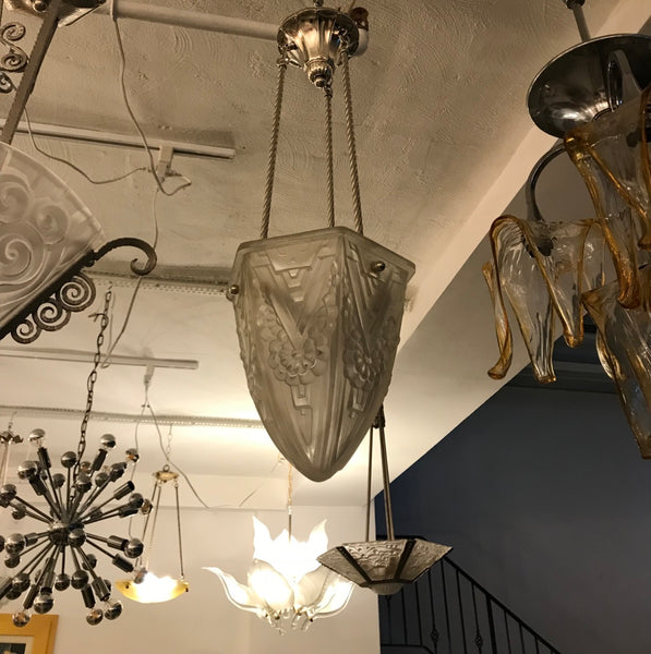 French Art Deco Geometric Chandelier Pendant by Schneider