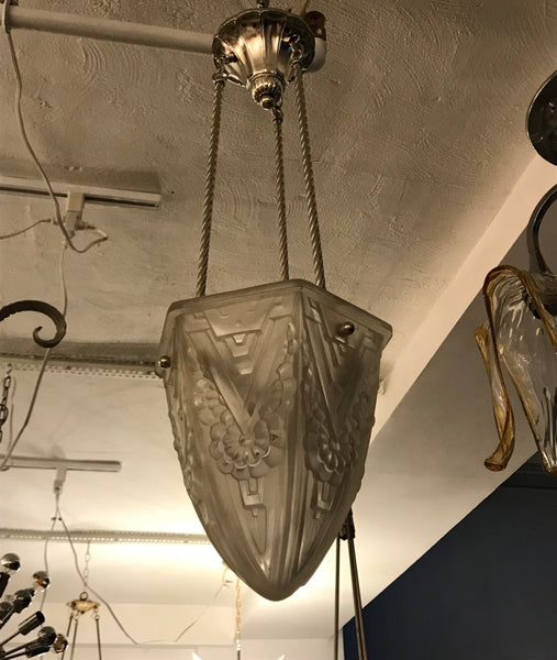 French Art Deco Geometric Chandelier Pendant by Schneider