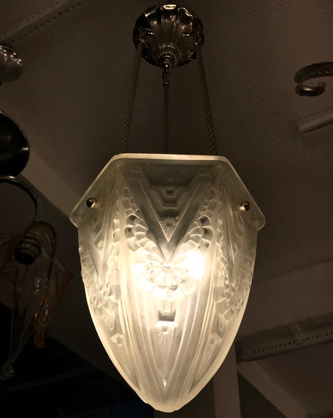 French Art Deco Geometric Chandelier Pendant by Schneider