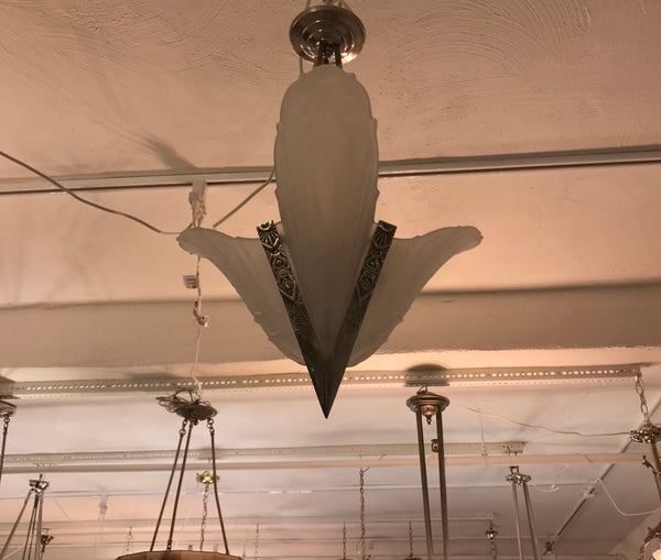 French Art Deco Geometric Chandelier by E.J.G