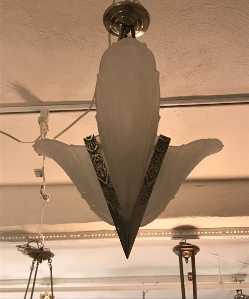 French Art Deco Geometric Chandelier by E.J.G