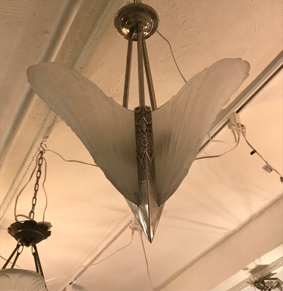 French Art Deco Geometric Chandelier by E.J.G