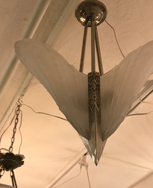 French Art Deco Geometric Chandelier by E.J.G