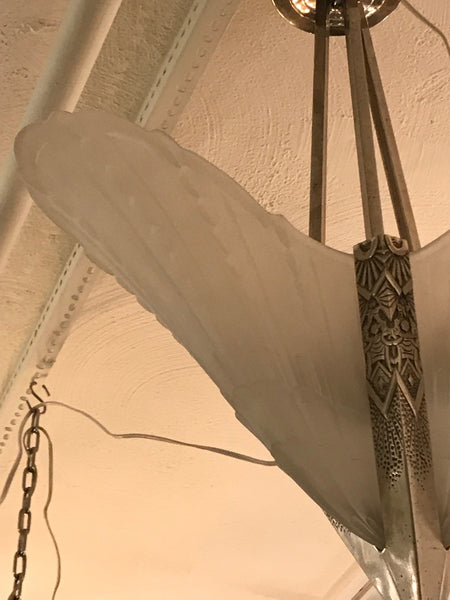 French Art Deco Geometric Chandelier by E.J.G