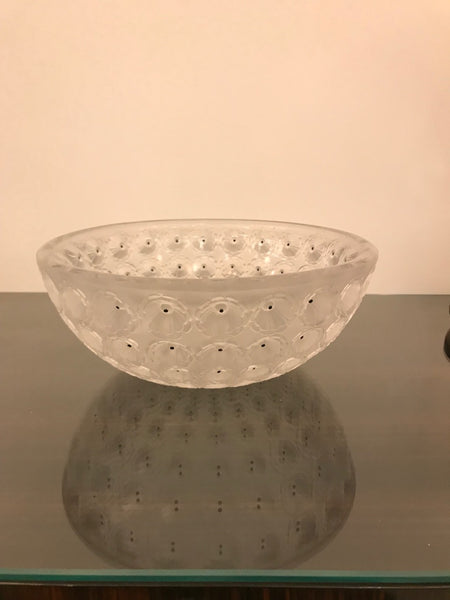 Signed Lalique "Nemours" Crystal Glass Bowl