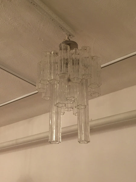 Round Mid-Century Italian Tronchi Glass Chandelier