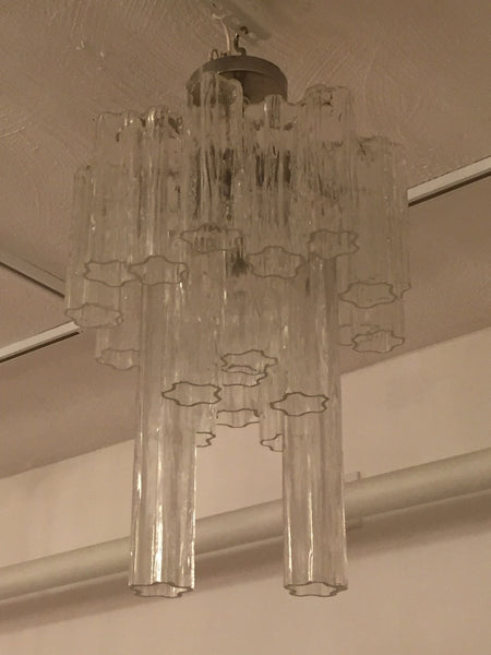 Round Mid-Century Italian Tronchi Glass Chandelier