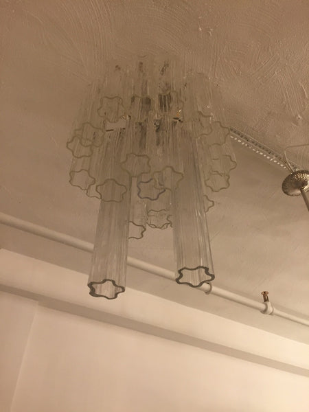 Round Mid-Century Italian Tronchi Glass Chandelier