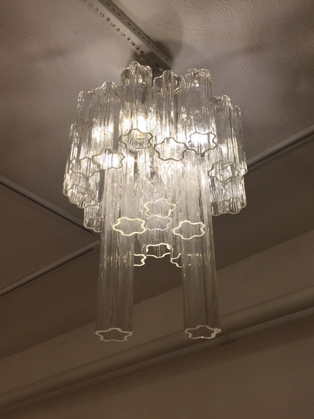 Round Mid-Century Italian Tronchi Glass Chandelier