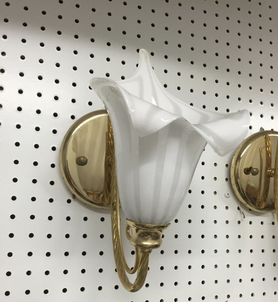 Pair of Italian Murano Calla Lily Mid-Century Brass Sconces