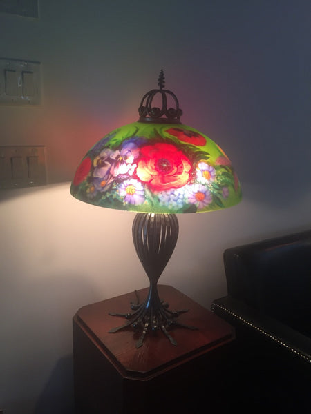 Signed Original Pair of Mikael Darni Floral Green Table Lamps