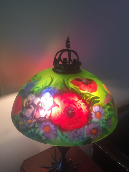 Signed Original Pair of Mikael Darni Floral Green Table Lamps