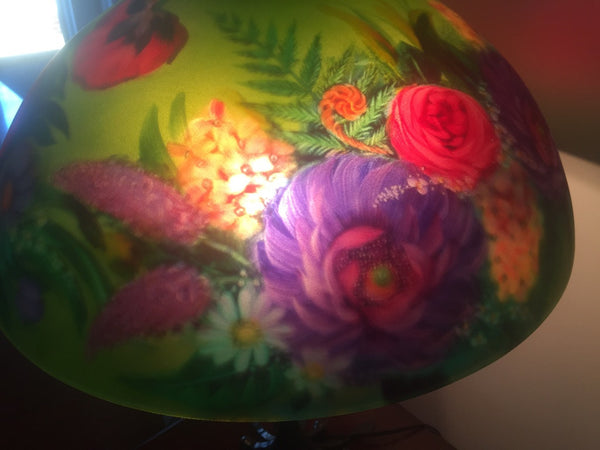 Signed Original Pair of Mikael Darni Floral Green Table Lamps