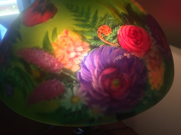 Signed Original Pair of Mikael Darni Floral Green Table Lamps