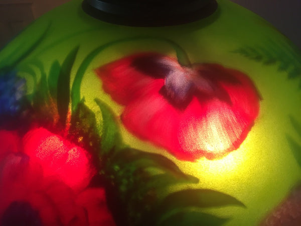 Signed Original Pair of Mikael Darni Floral Green Table Lamps