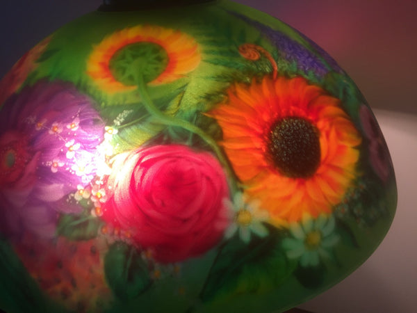 Signed Original Pair of Mikael Darni Floral Green Table Lamps