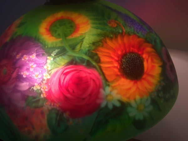 Signed Original Pair of Mikael Darni Floral Green Table Lamps