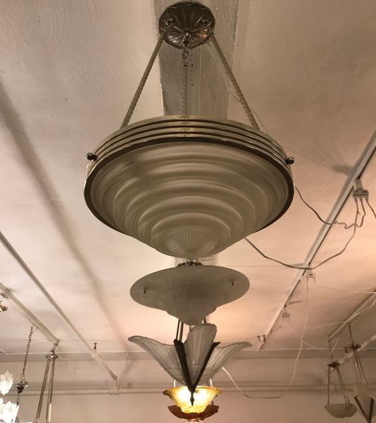 G. Leleu Signed French Art Deco Chandelier