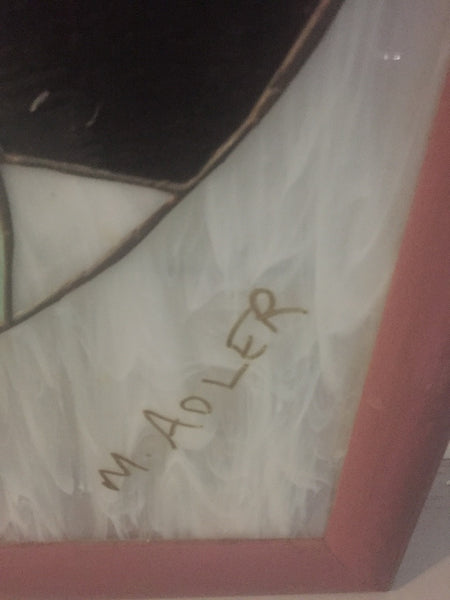 Signed Art Deco Stained Glass of Women Playing Tennis