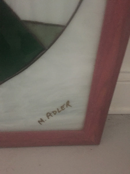 Signed Art Deco Stained Glass Woman Golfer