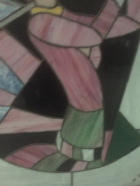 Signed Art Deco Stained Glass Woman Golfer