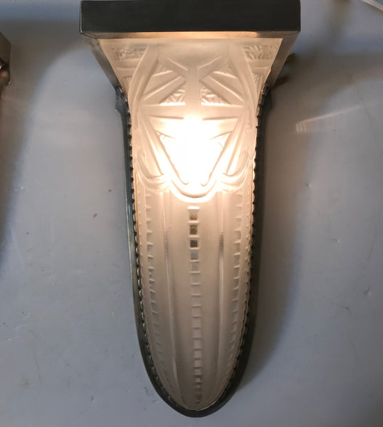 Pair of Geometric French Art Deco Wall Sconces